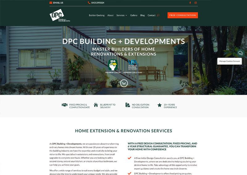 New business website design for DPC Building + Developments